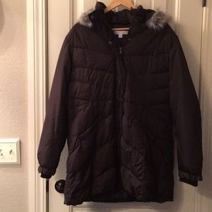 Long Black Puffer with Fur Hood